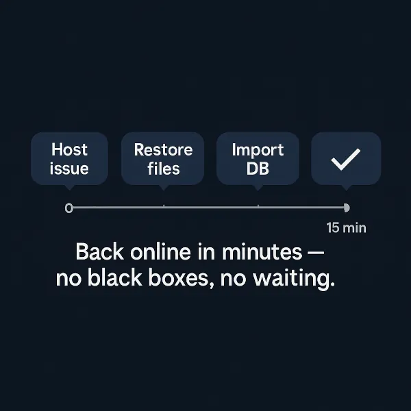 Timeline: host issue to restore files to import DB to live