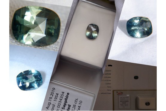 Green/Blue Metallic Sapphire - Rectangular - 2.26 ct - AGL certified