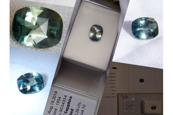 Green/Blue Metallic Sapphire - Rectangular - 2.26 ct - AGL certified