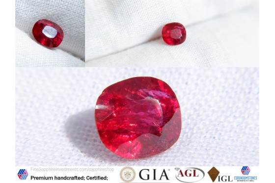 Ruby Vivid Red - Cushion - 0.759 ct - IGL certified