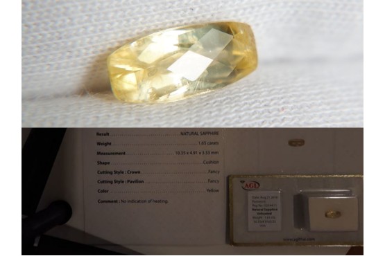 Yellow Sapphire - Rectangular - 1.65 ct - AGL certified