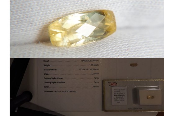 Yellow Sapphire - Rectangular - 1.65 ct - AGL certified