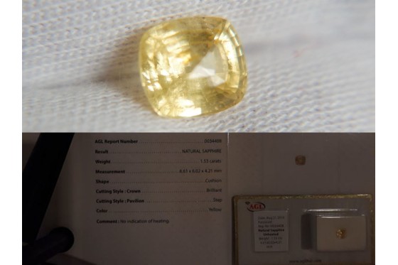Yellow Sapphire - Cushion - 1.53 ct - AGL certified