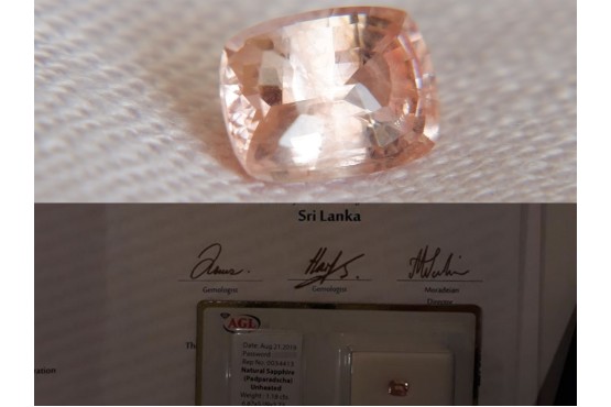 Padparadscha Sapphire - Rectangular - 1.18 ct - AGL certified