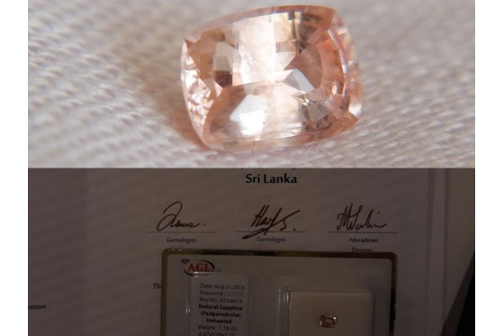 Padparadscha Sapphire - Rectangular - 1.18 ct - AGL certified