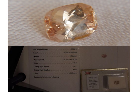Peach Sapphire - Rectangular - 2.36 ct - AGL certified