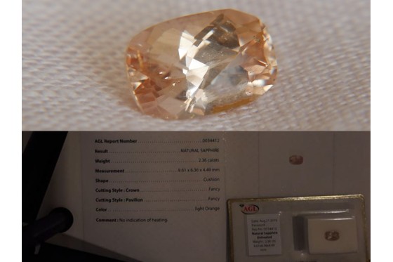 Peach Sapphire - Rectangular - 2.36 ct - AGL certified