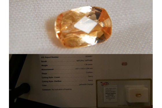 Orange Sapphire - Rectangular - 1.38 ct - AGL certified