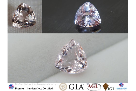 Rose Pink Beryl - Trillion - 1.40 ct - COR authenticated