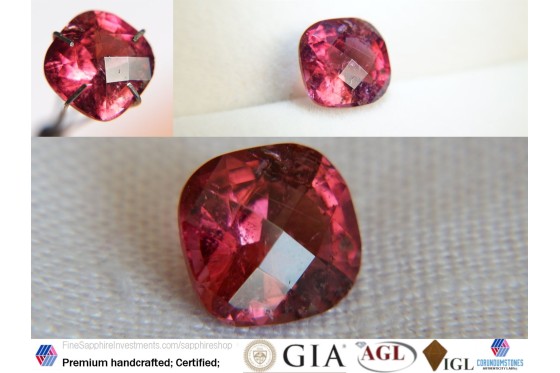 Rubellite Unheated Raspberry Red/Purplish - Rectangular - 3.08 ct - COR authenticated