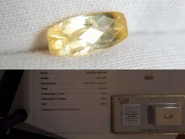 Yellow Sapphire - Rectangular - 1.65 ct - AGL certified