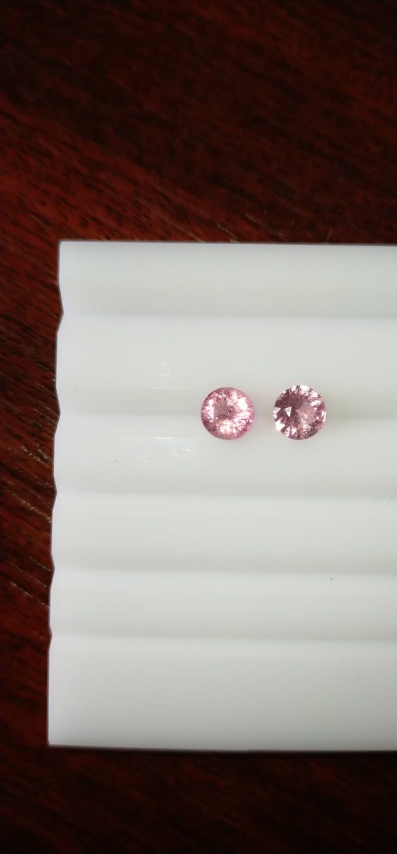 Pink Tourmaline Pair Earrings Pair - Round - 1.15 ct - COR authenticated