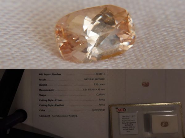 Peach Sapphire - Rectangular - 2.36 ct - AGL certified
