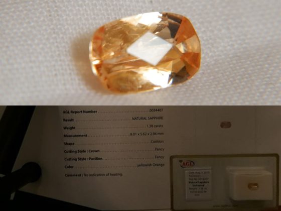 Orange Sapphire - Rectangular - 1.38 ct - AGL certified